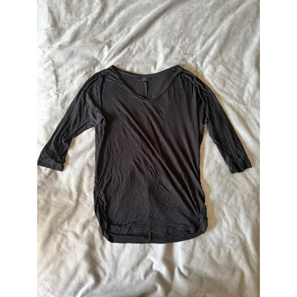 Made By Johnny Womens XL Black V-Neck 3/4 Sleeve Ruched Side Dolman Top USA Made